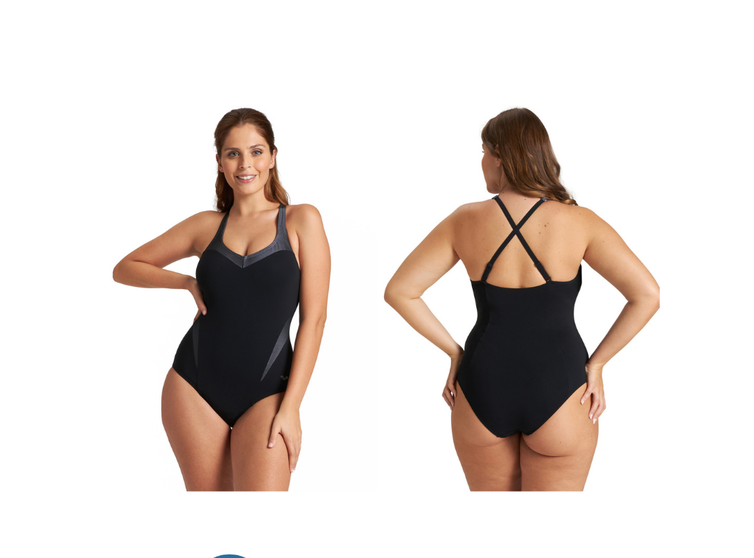 Arena Bodylift JEWEL Black White - Maillot Aquagym & Piscine Femme 1 pièce  - Les4Nages